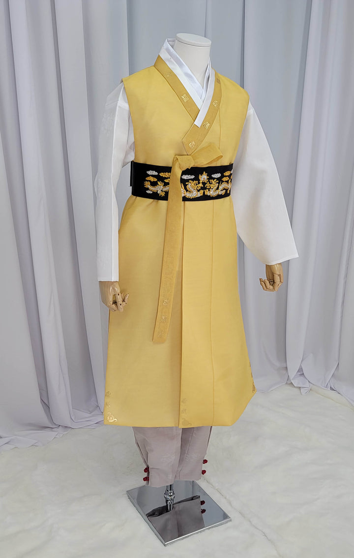 Korean Traditional Man Male Personal Custom Hanbok&nbsp; Yellow Print Design Wedding Party Ceremony OSM145