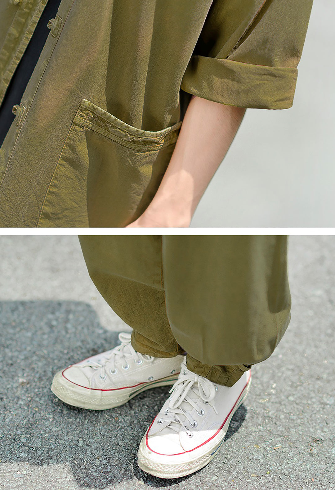 Korean Hanbok Washed Cotton Common Use Man Woman Casual Daily Clothing 3/4 Sleeve BTS 10097 Olive