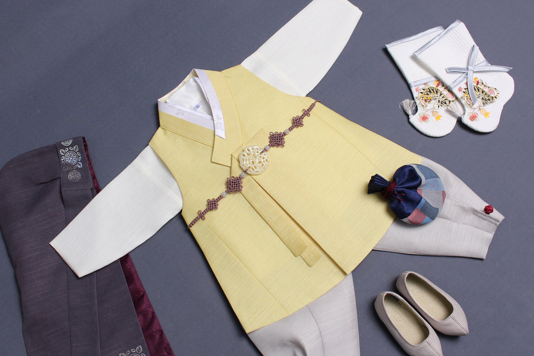 Korean Traditional Boy Baby Hanbok Dol Baikil Party Celebration 100th Days 1-10 Years Yellow DDB123