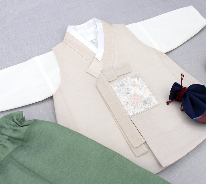 Korean Traditional Boy Baby Hanbok Dol Baikil Party Celebration 100th Days 1-10 Years Beige Khaki DDB118