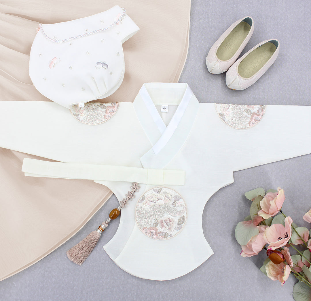 Hanbok Girl Baby Korea Traditional Clothing Set First Birthday Celebration Party Celebration 1–8 years Ivory Beige DGH101