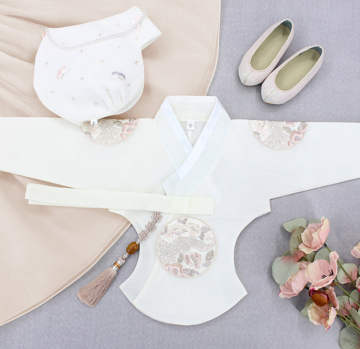 Hanbok Girl Baby Korea Traditional Clothing Set First Birthday Celebration Party Celebration 1–8 years Ivory Beige DGH101