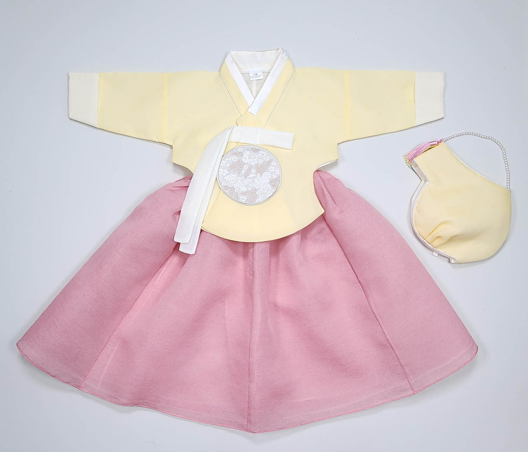 Hanbok Girl Baby Korea Traditional Clothing Set First Birthday Celebration Party 100th Birth Celebration 1–15 years Yellow HG359