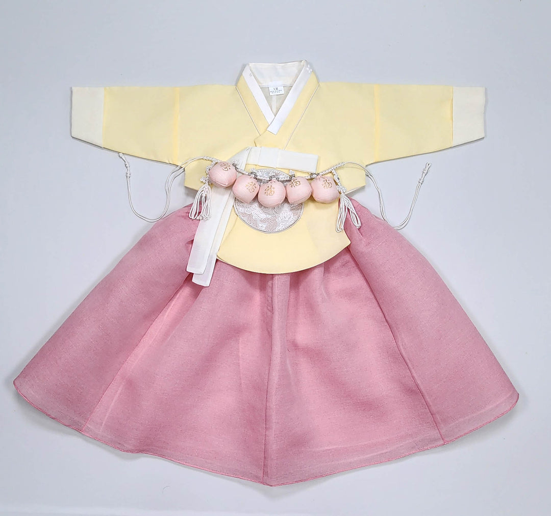 Hanbok Girl Baby Korea Traditional Clothing Set First Birthday Celebration Party 100th Birth Celebration 1–15 years Yellow HG359