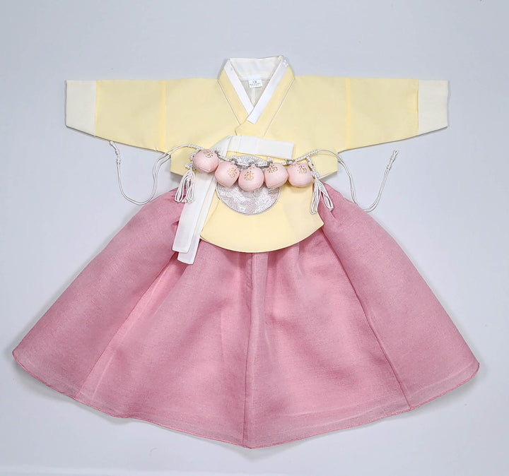 Hanbok Girl Baby Korea Traditional Clothing Set First Birthday Celebration Party 100th Birth Celebration 1–15 years Yellow HG359