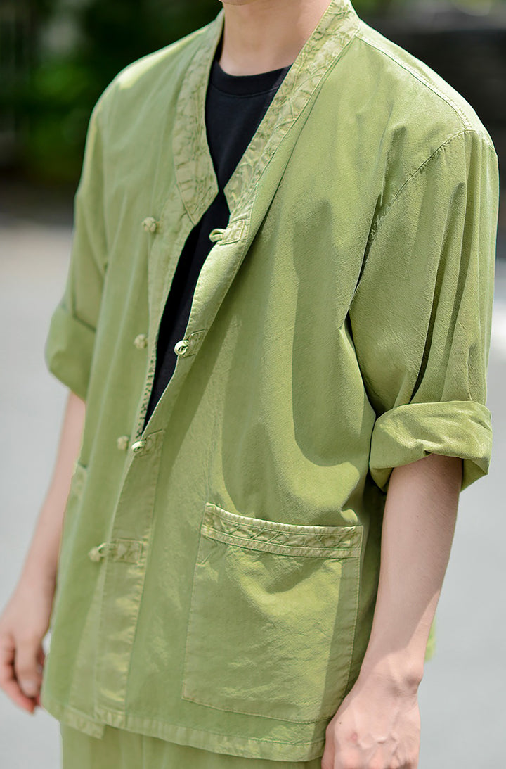 Korean Hanbok Washed Cotton Common Use Man Woman Casual Daily Clothing 3/4 Sleeve BTS 10097 Light Green