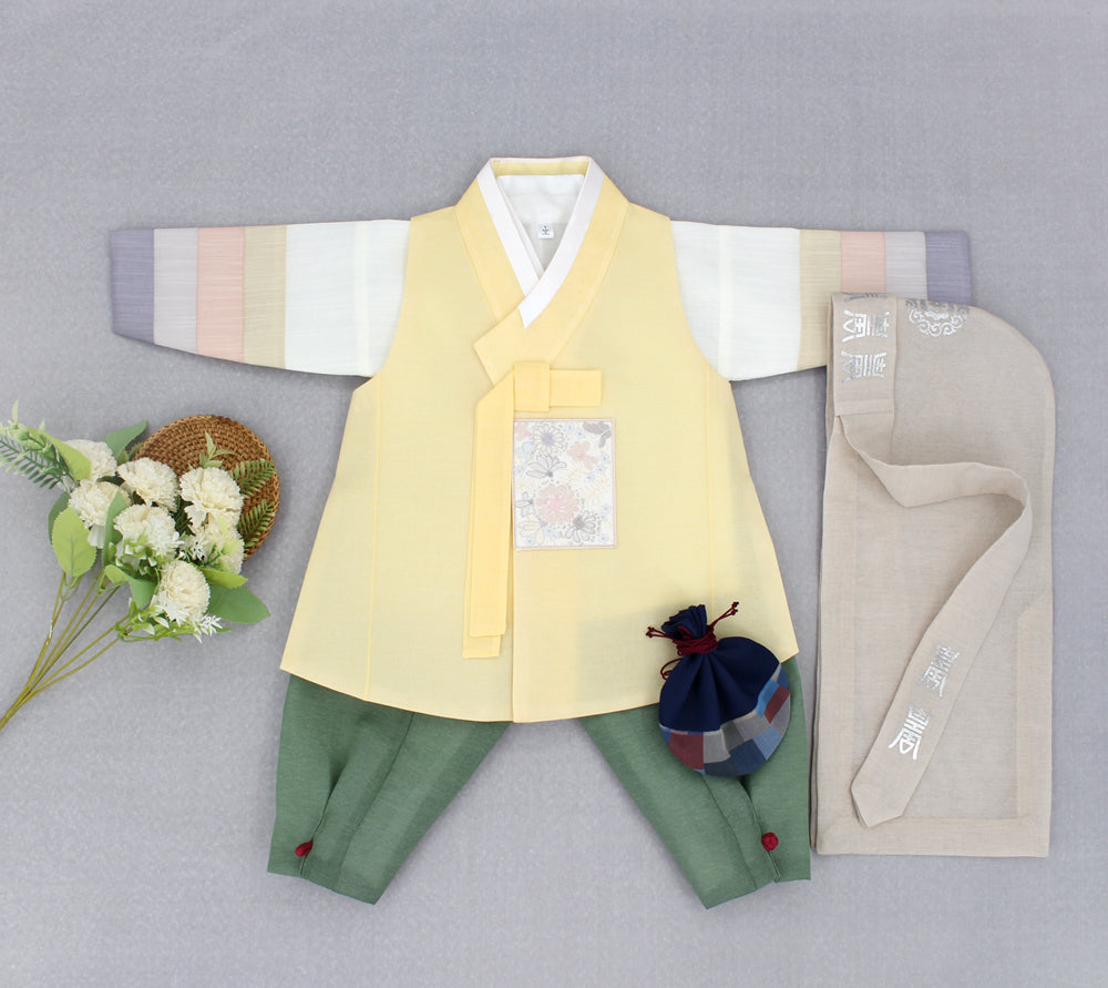 Korean Traditional Boy Baby Hanbok Dol Baikil Party Celebration 100th-10 Years Yellow DDB116