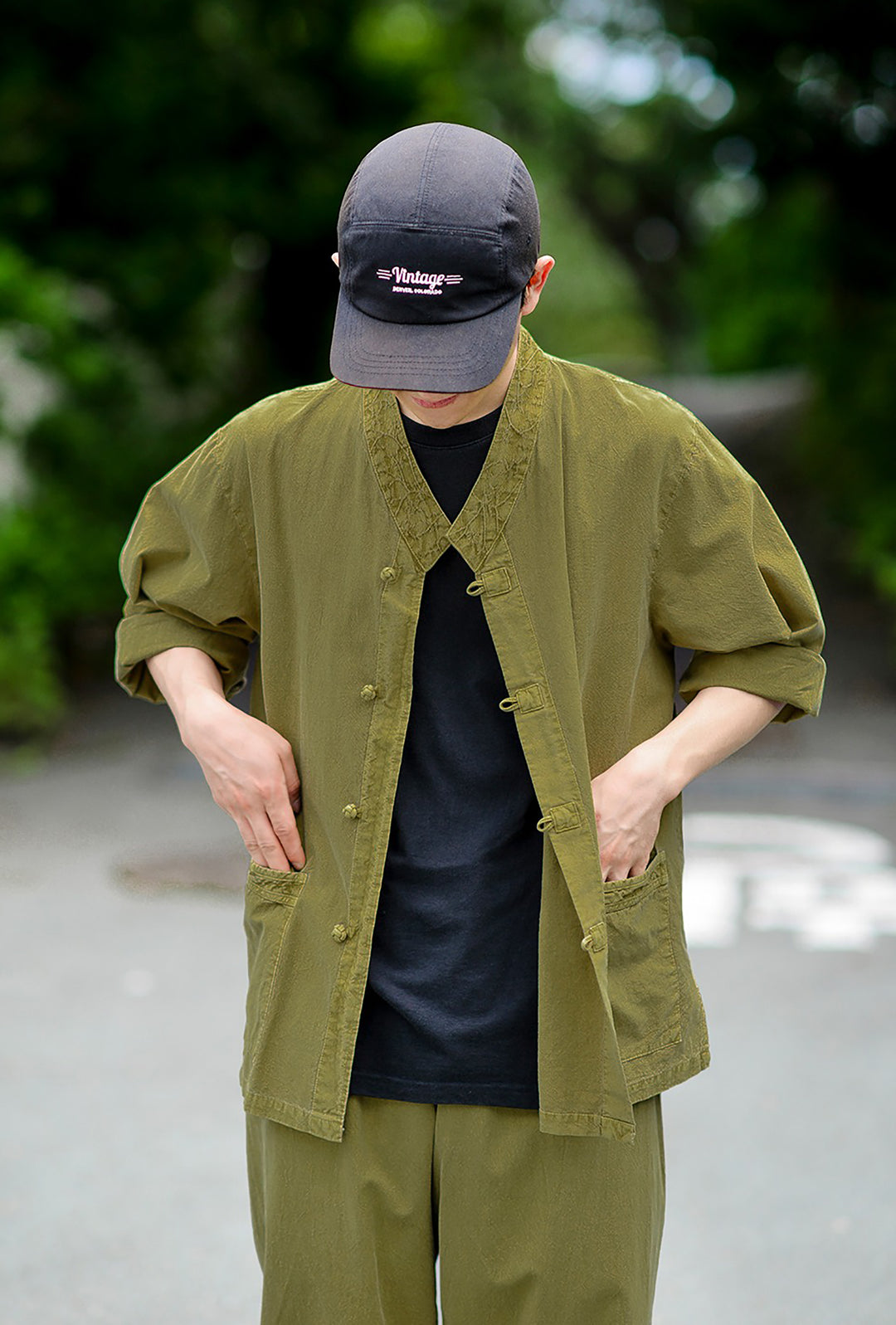 Korean Hanbok Washed Cotton Common Use Man Woman Casual Daily Clothing 3/4 Sleeve BTS 10097 Olive