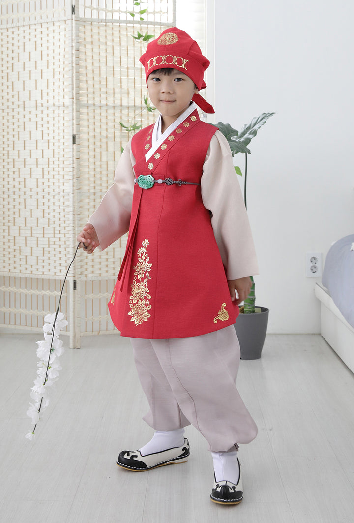 Korean Traditional Boy Baby Hanbok Dol Baikil Party Celebration 100th Days 1st Birthday 1–10 Years Vivid Red DDB113
