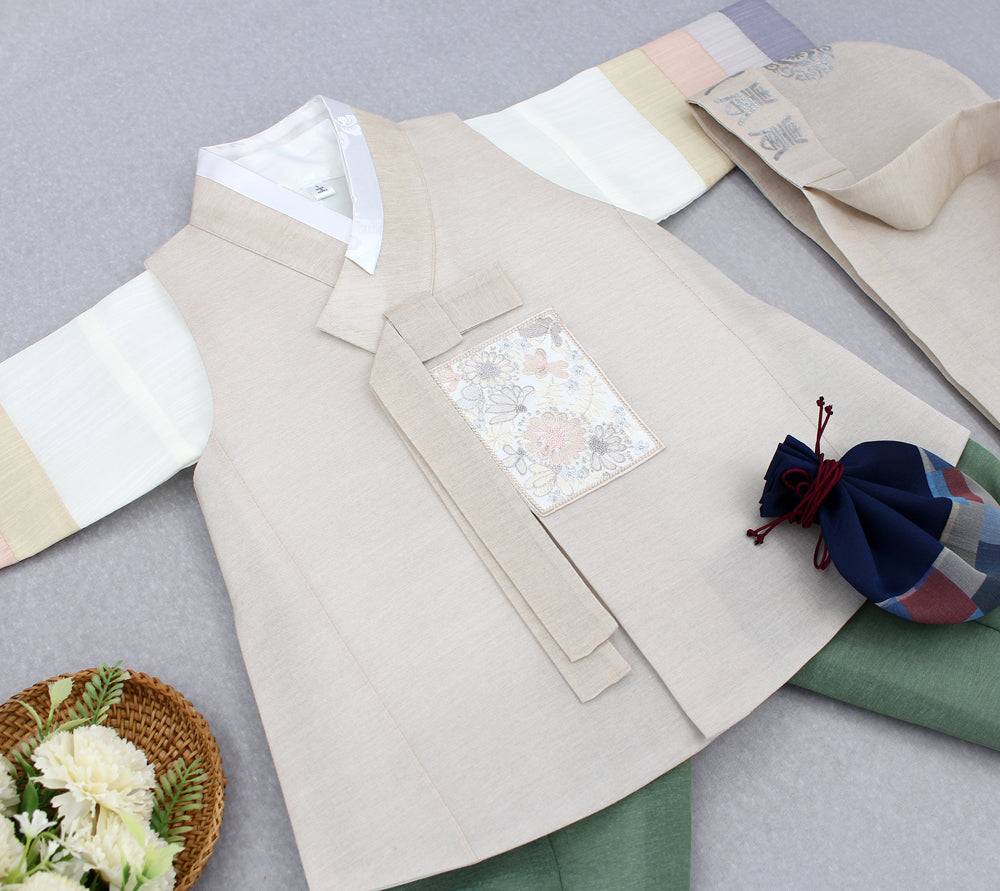 Korean Traditional Boy Baby Hanbok Dol Baikil Party Celebration 100th Days 1-10 Years Beige Khaki DDB117