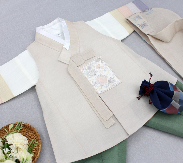 Korean Traditional Boy Baby Hanbok Dol Baikil Party Celebration 100th Days 1-10 Years Beige Khaki DDB117