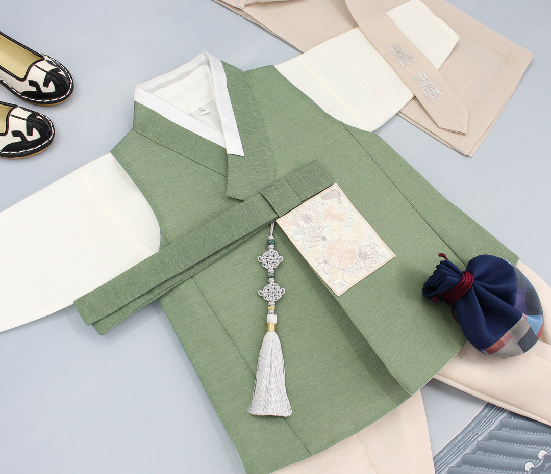 Korean Traditional Boy Baby Hanbok Dol Baikil Party Celebration 100th Days 1-10 Years Khaki DDB122