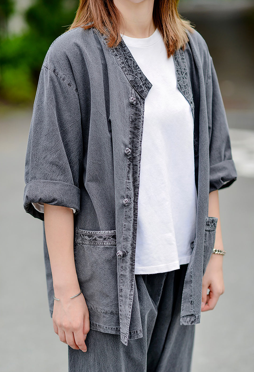 Korean Hanbok Washed Cotton Common Use Man Woman Casual Daily Clothing 3/4 Sleeve BTS 10097 Charcoal