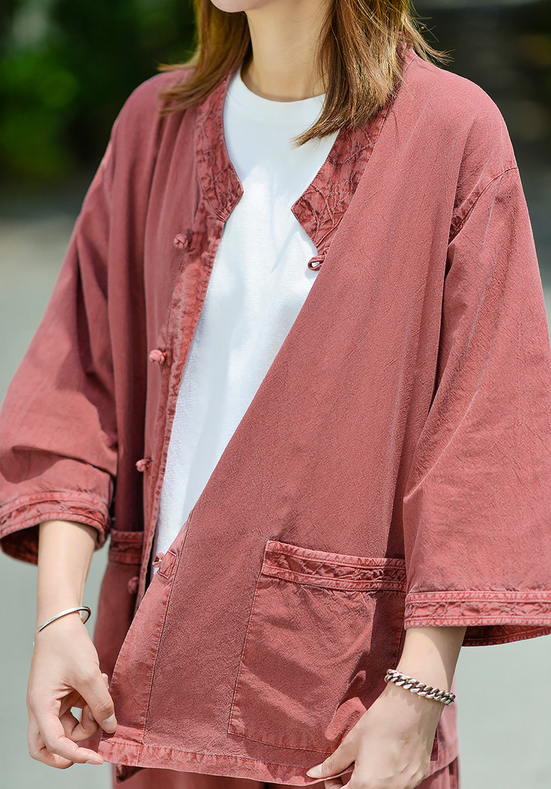 Korean Hanbok Washed Cotton Common Use Man Woman Casual Daily Clothing 3/4 Sleeve BTS 10097 Wine