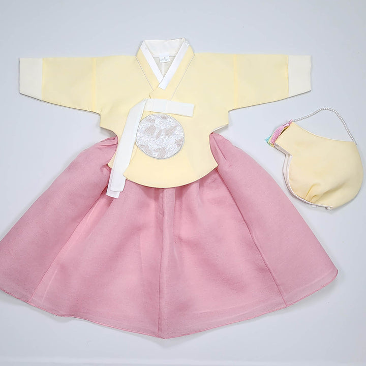 Hanbok Girl Baby Korea Traditional Clothing Set First Birthday Celebration Party 100th Birth Celebration 1–15 years Yellow HG359