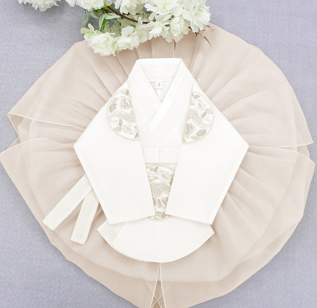 Hanbok Girl Baby Korea Traditional Clothing Set First Birthday Celebration Party Celebration 1–8 years Ivory Beige DGH101