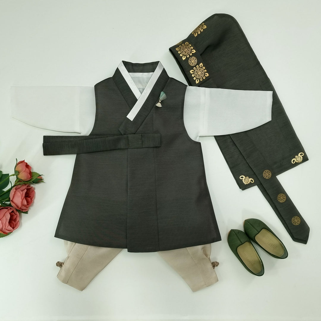 Korean Traditional Boy Baby Hanbok Dol&nbsp; Party Celebration 1–12 Ages Khaki Green OSB264