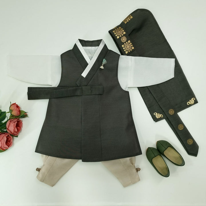Korean Traditional Boy Baby Hanbok Dol&nbsp; Party Celebration 1–12 Ages Khaki Green OSB264