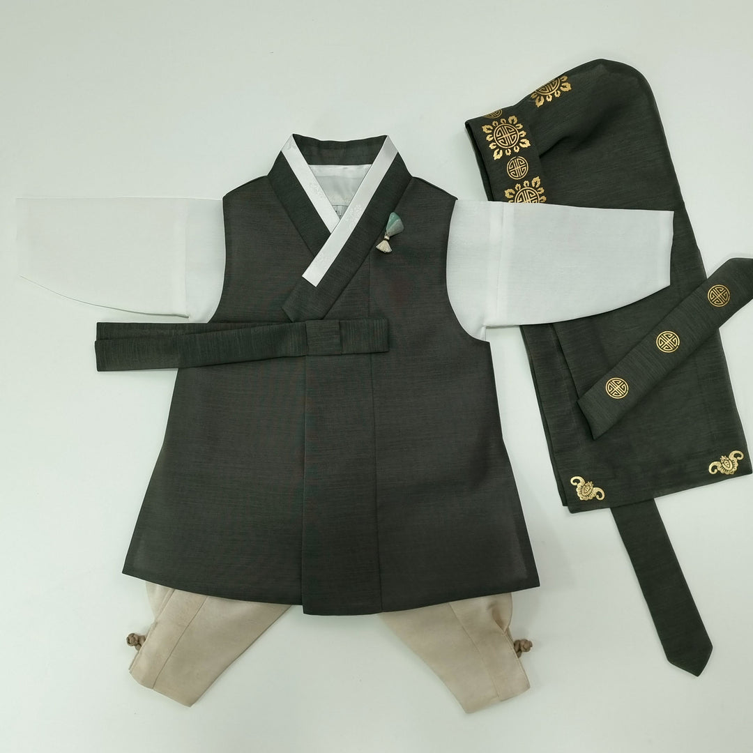 Korean Traditional Boy Baby Hanbok Dol&nbsp; Party Celebration 1–12 Ages Khaki Green OSB264