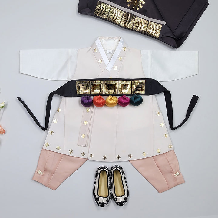 Korean Traditional Hanbok Boy Baby Dol Baikil Party Celebration 100th-10 Ages 1st Birthday Beige GHB203