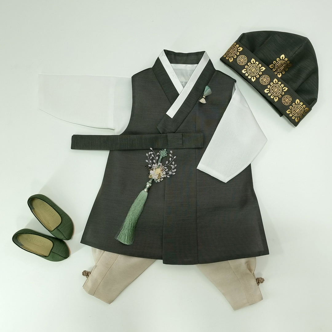 Korean Traditional Boy Baby Hanbok Dol&nbsp; Party Celebration 1–12 Ages Khaki Green OSB264