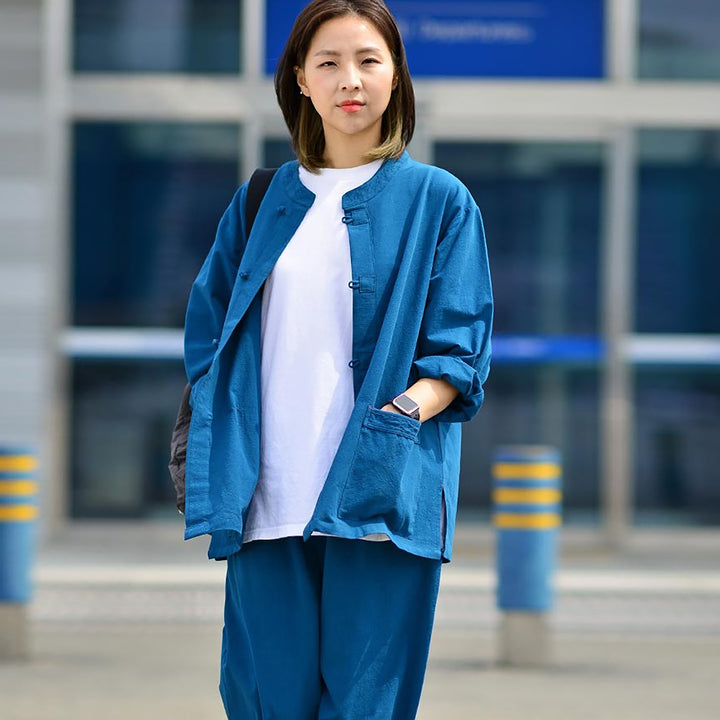 Korean Hanbok Washed 17's Dyed Cotton Common Use Man Woman Casual Daily Clothing BTS Vivid Blue 24014
