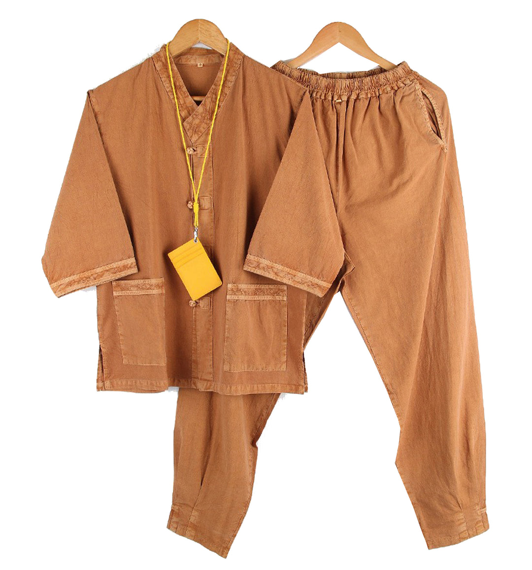 Korean Hanbok Washed Cotton Common Use Man Woman Casual Daily Clothing V Neck Open 3/4 Sleeve Jacket Pants Set JH108