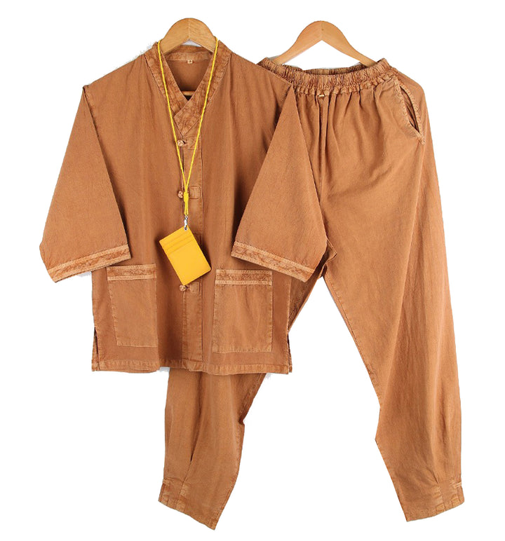 Korean Hanbok Washed Cotton Common Use Man Woman Casual Daily Clothing V Neck Open 3/4 Sleeve Jacket Pants Set JH108