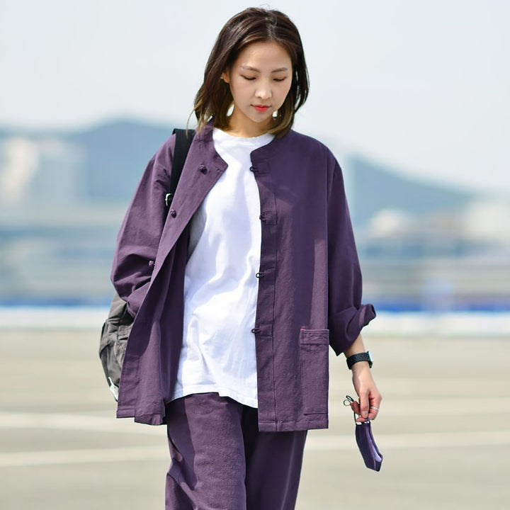 Korean Hanbok Washed 17's Dyed Cotton Common Use Man Woman Casual Daily Clothing BTS Dark Purple 24014