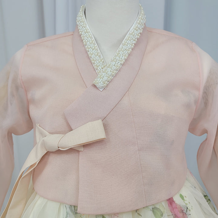 Woman Hanbok Dress Korea Traditional clothes Set Wedding Ceremony Birthday Custom-Made Pink See-through OSW901