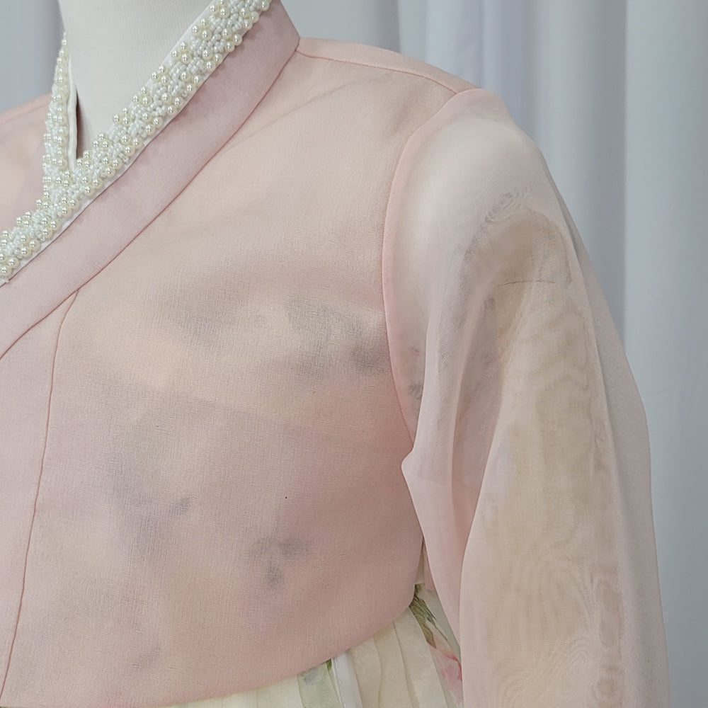 Woman Hanbok Dress Korea Traditional clothes Set Wedding Ceremony Birthday Custom-Made Pink See-through OSW901