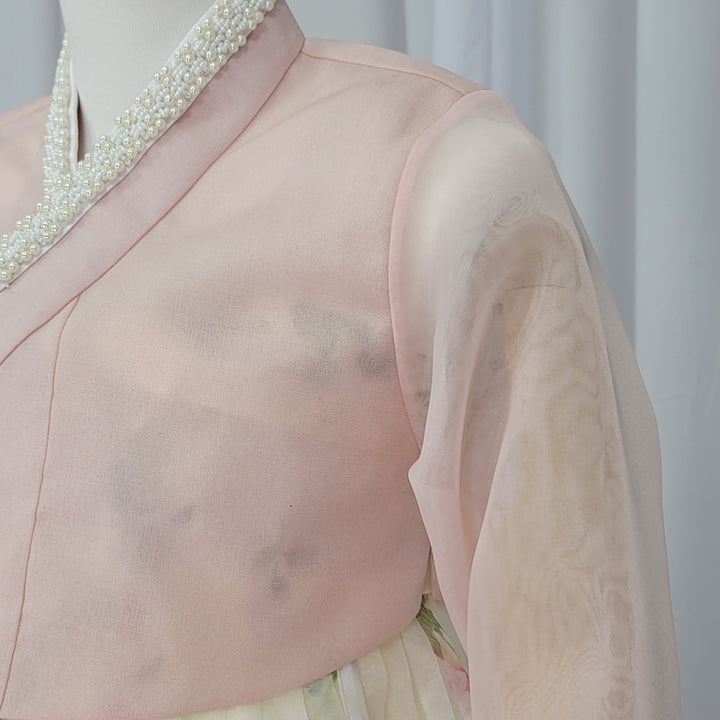 Woman Hanbok Dress Korea Traditional clothes Set Wedding Ceremony Birthday Custom-Made Pink See-through OSW901