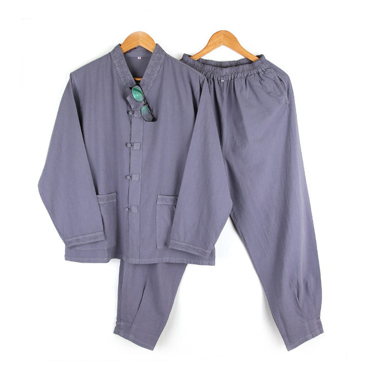 Korean Hanbok Washed Cotton Common Use Man Woman Casual Daily Clothing V Neck Open Jacket Pants Set JH107