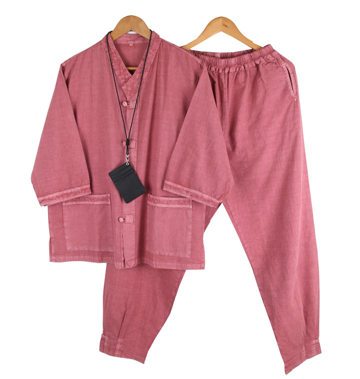 Korean Hanbok Washed Cotton Common Use Man Woman Casual Daily Clothing V Neck Open 3/4 Sleeve Jacket Pants Set JH108