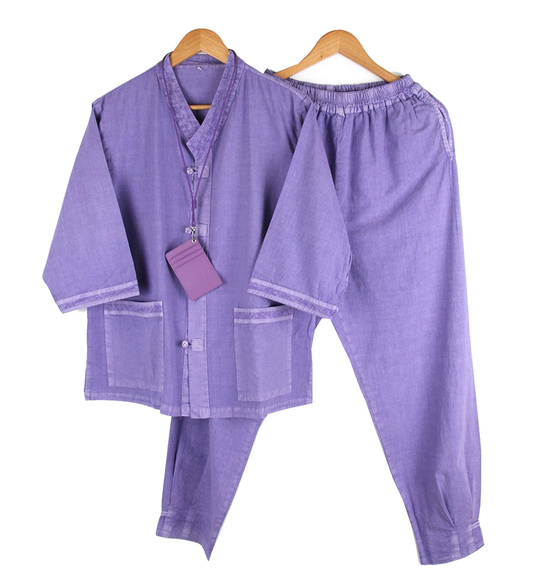 Korean Hanbok Washed Cotton Common Use Man Woman Casual Daily Clothing V Neck Open 3/4 Sleeve Jacket Pants Set JH109