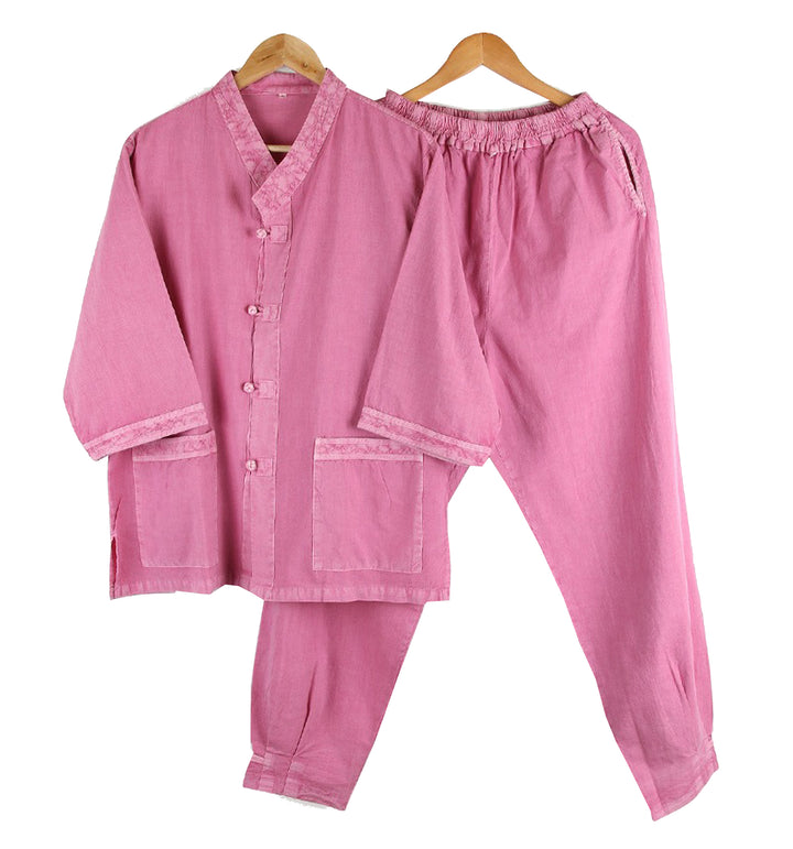 Korean Hanbok Washed Cotton Common Use Man Woman Casual Daily Clothing V Neck Open 3/4 Sleeve Jacket Pants Set JH109