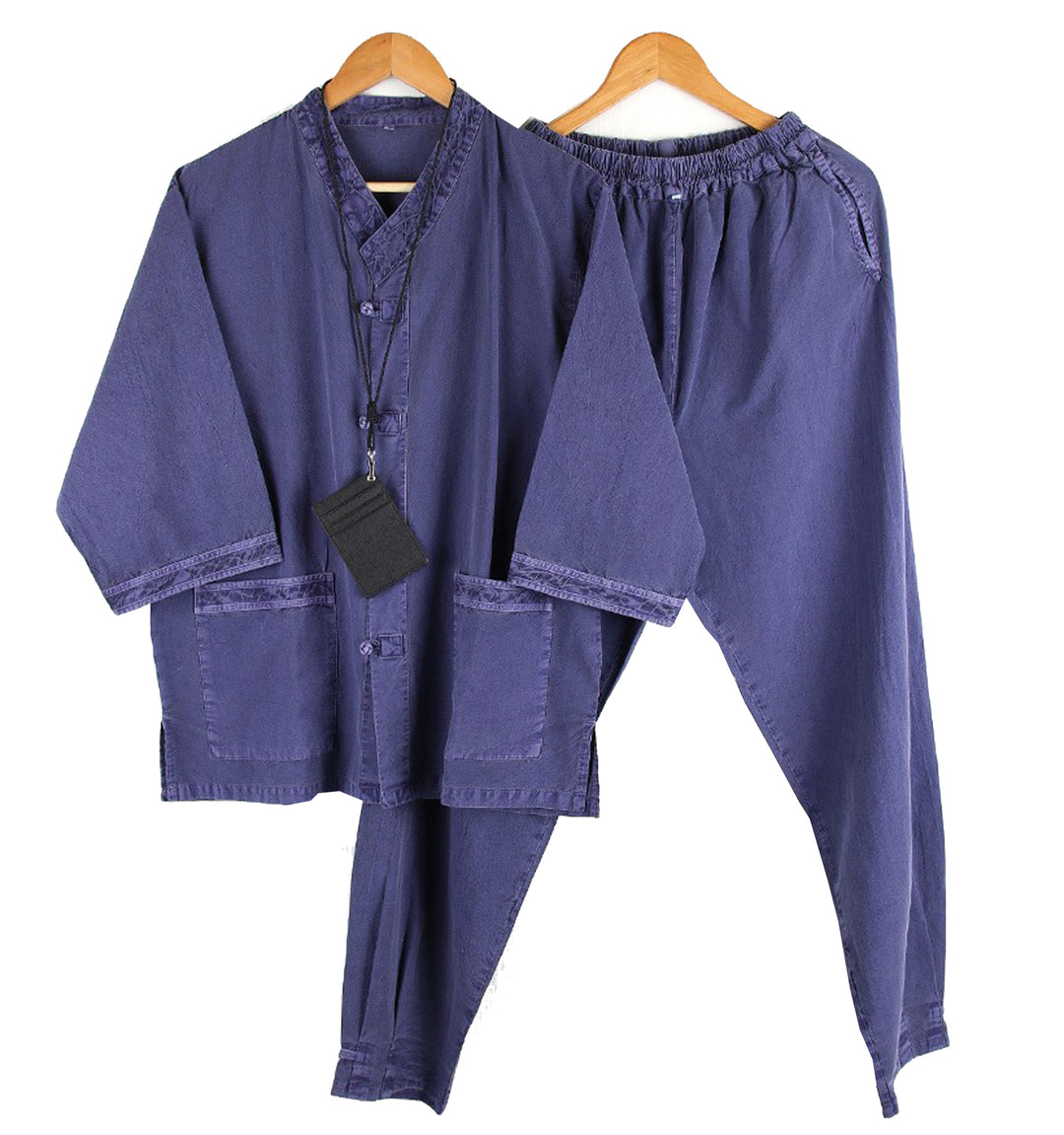 Korean Hanbok Washed Cotton Common Use Man Woman Casual Daily Clothing V Neck Open 3/4 Sleeve Jacket Pants Set JH108