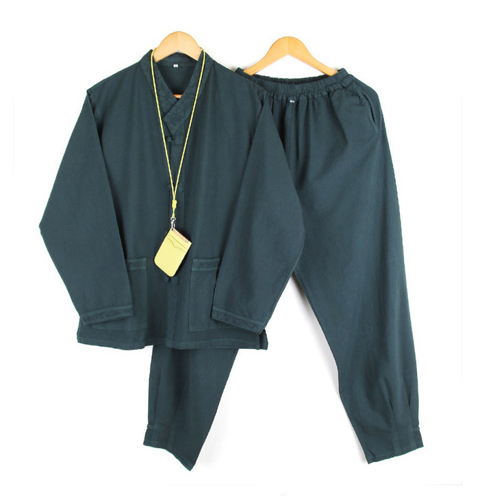 Korean Hanbok Washed Cotton Common Use Man Woman Casual Daily Clothing V Neck Open Jacket Pants Set JH107