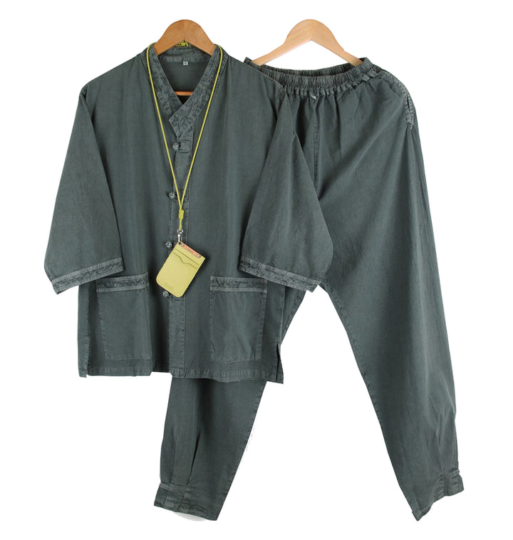 Korean Hanbok Washed Cotton Common Use Man Woman Casual Daily Clothing V Neck Open 3/4 Sleeve Jacket Pants Set JH108