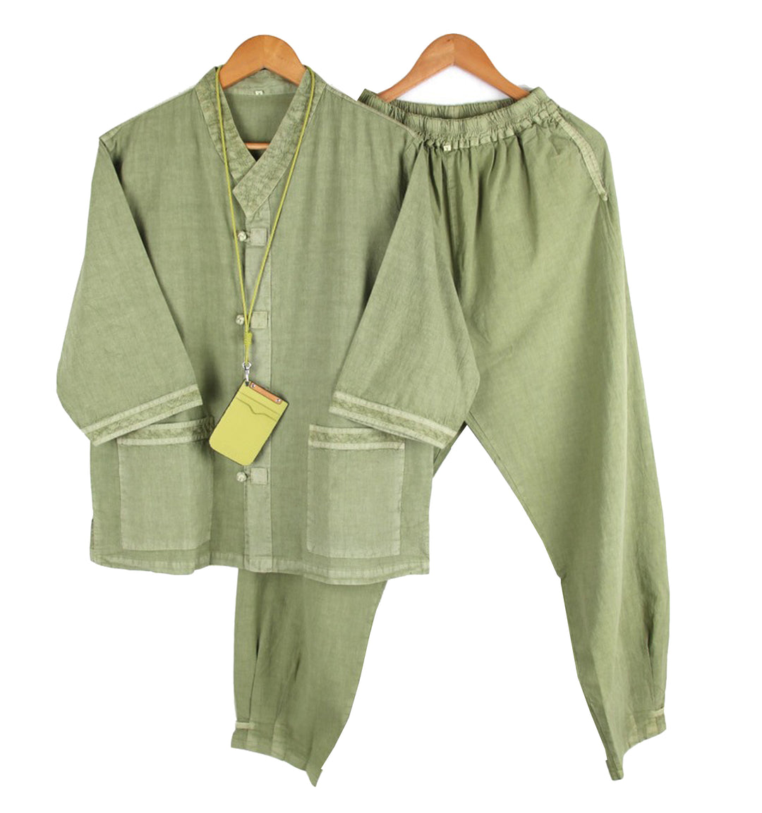 Korean Hanbok Washed Cotton Common Use Man Woman Casual Daily Clothing V Neck Open 3/4 Sleeve Jacket Pants Set JH109